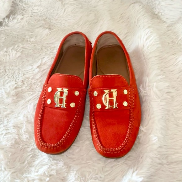 HOLLAND COOPER RARE Suede Driving Loafers in Neroli Orange Gold Detailing UK 3 - Picture 4 of 11